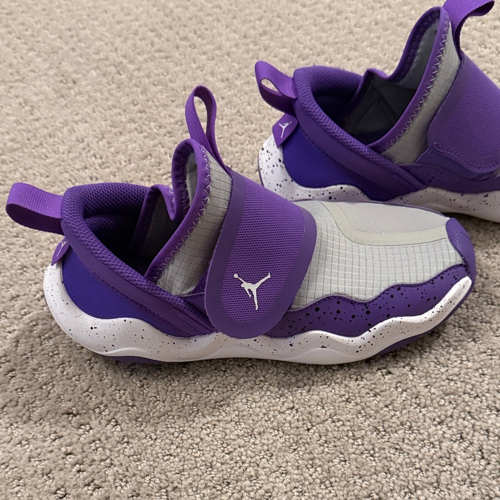 Jordan Kids Sneakers Size 2 Purple Gray Velcro Closure Worn Once